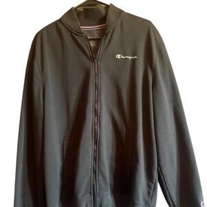 Champion Black Full Zip Jacket Men’s Medium | Minimalist Logo Athleisure